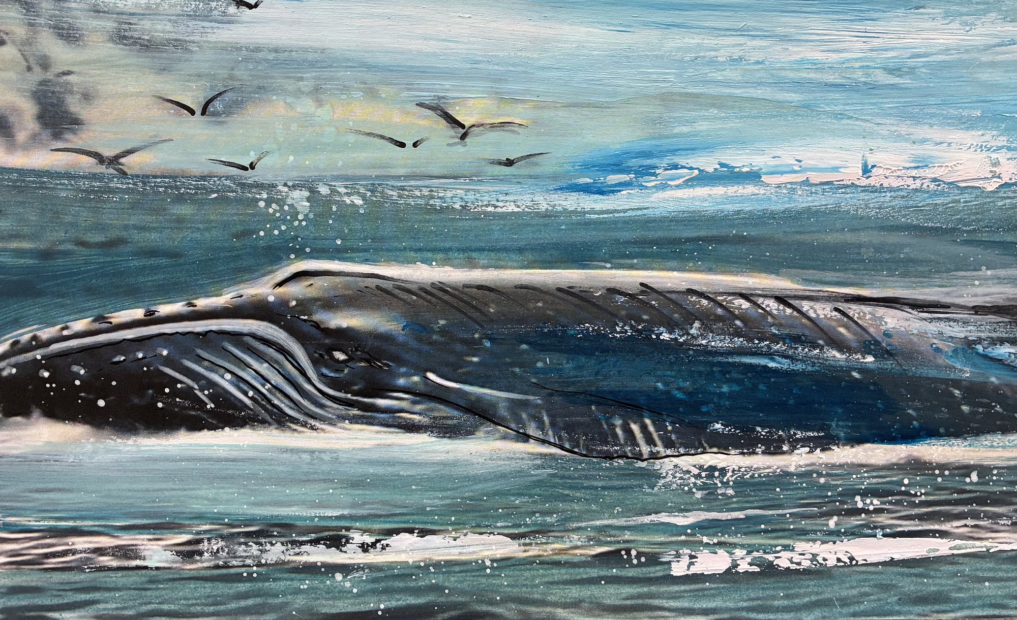 Baleine au ras de l’eau — Baleines, peinture de François Poitout
