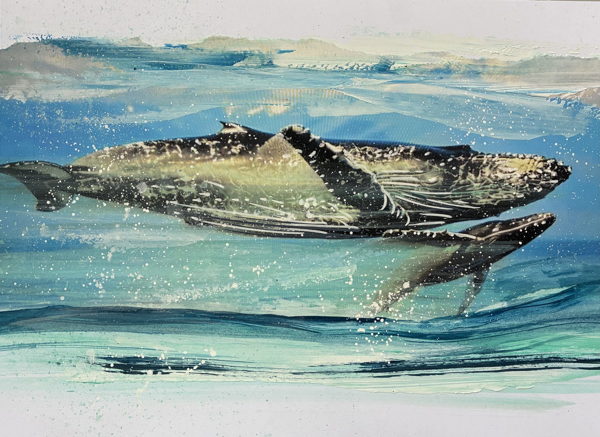 Baleine et son baleineau — Baleines, peinture de François Poitout