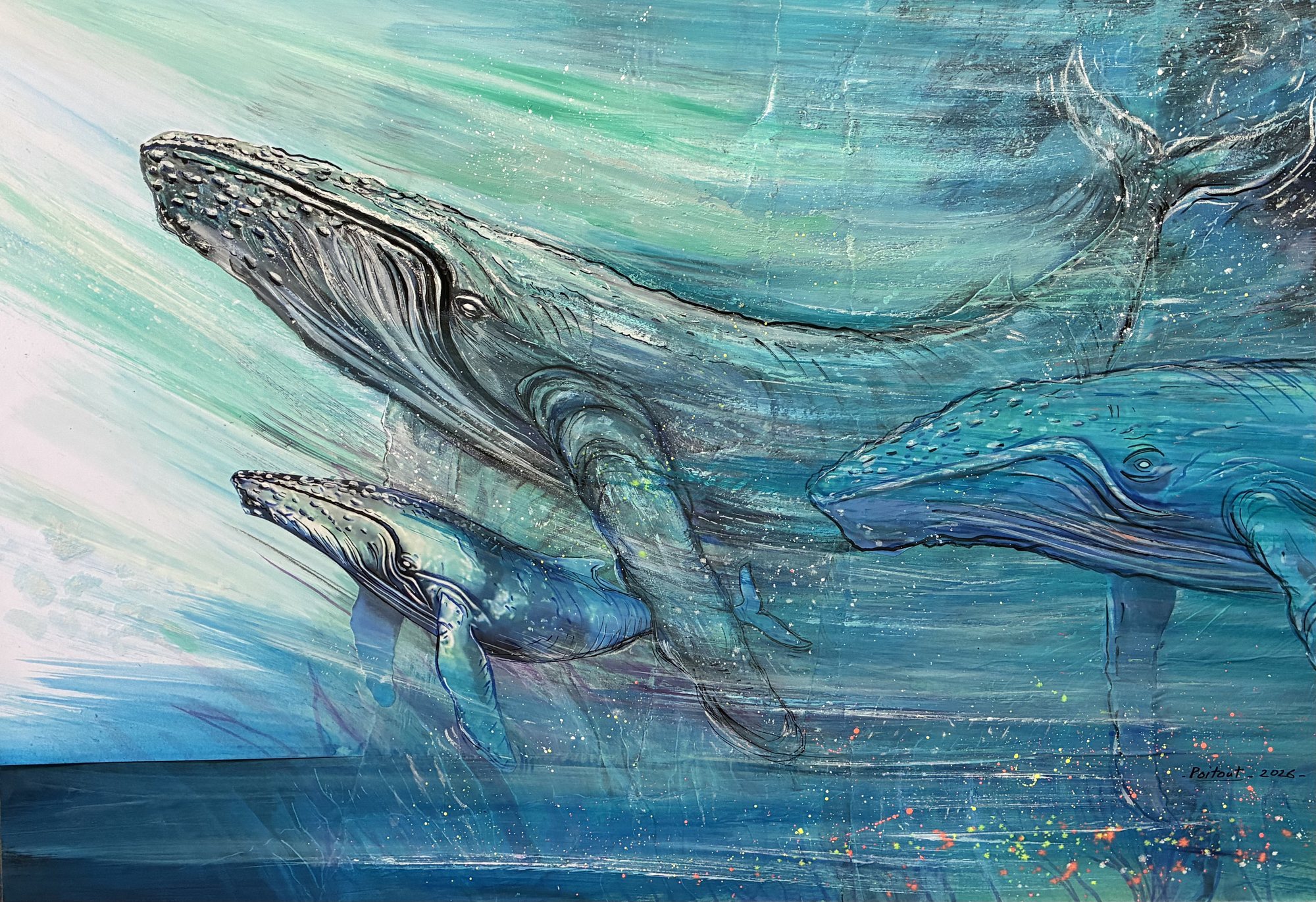 Baleines à bosse — Baleines, peinture de François Poitout