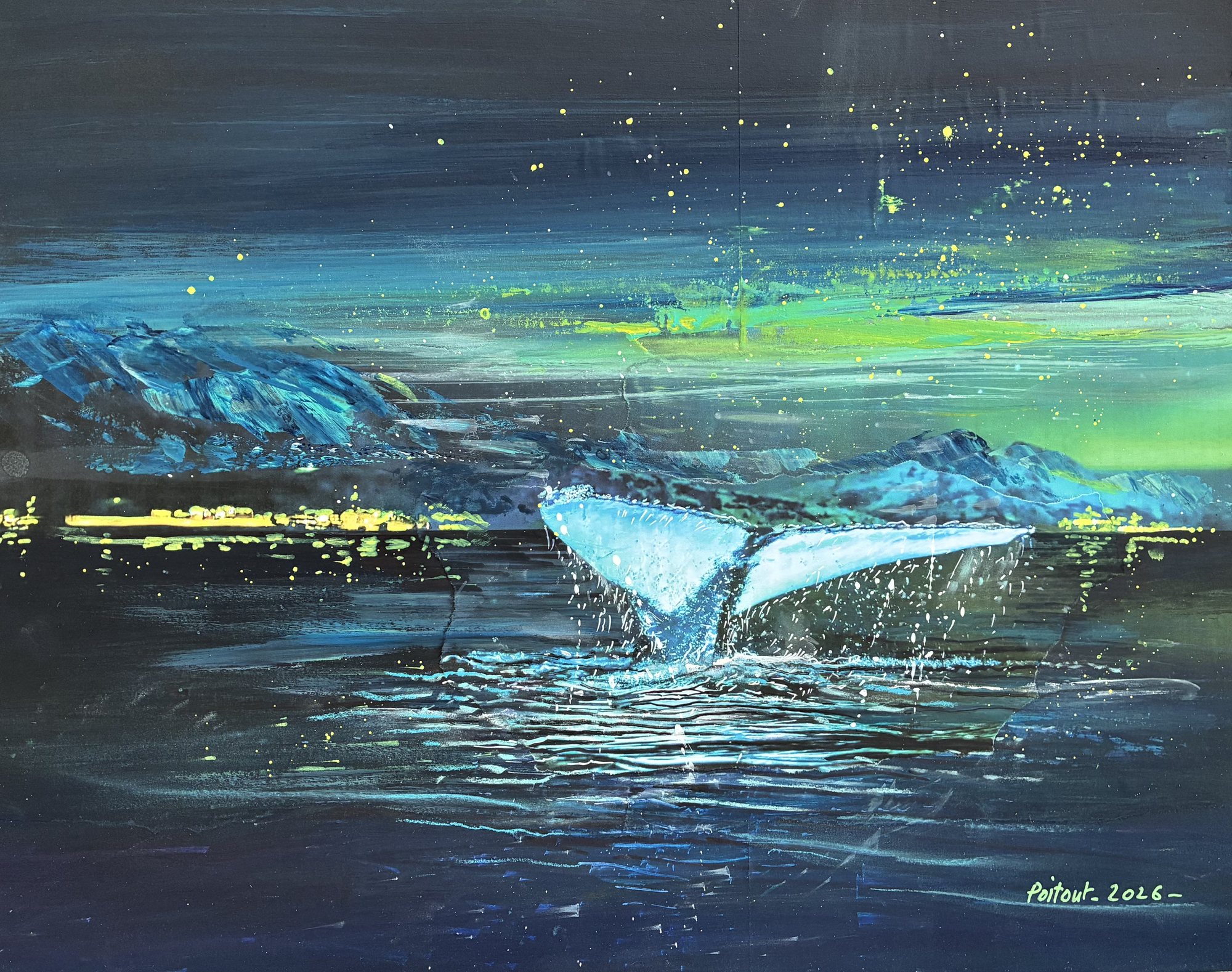 Nuit polaire — Baleines, peinture de François Poitout