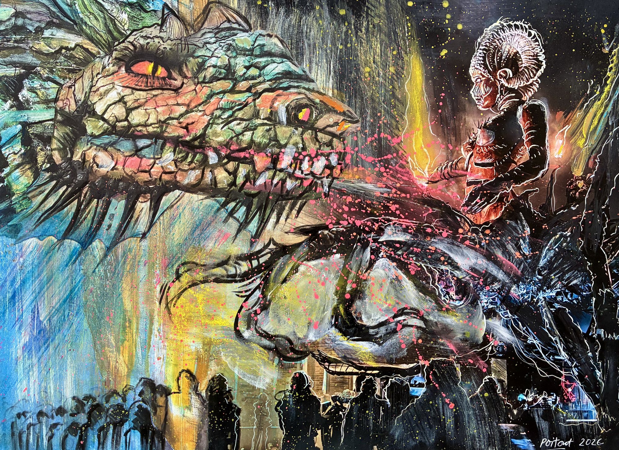 Le Dragon de Calais et la foule — Le Dragon de Calais, peinture de François Poitout