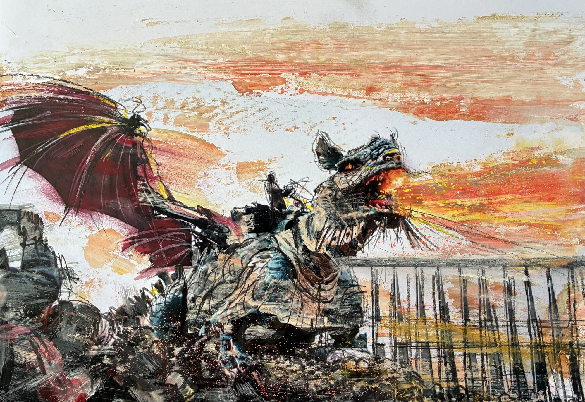 Le dragon sur la jetée — Le Dragon de Calais, peinture de François Poitout
