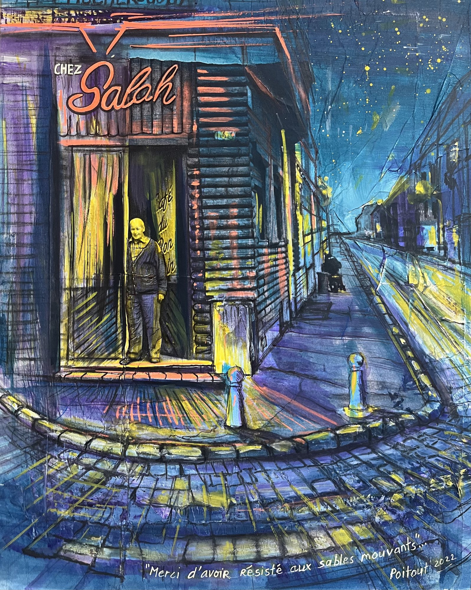 Chez Salah, the Open Door (2022), Tribute to Salah series, painting by François Poitout