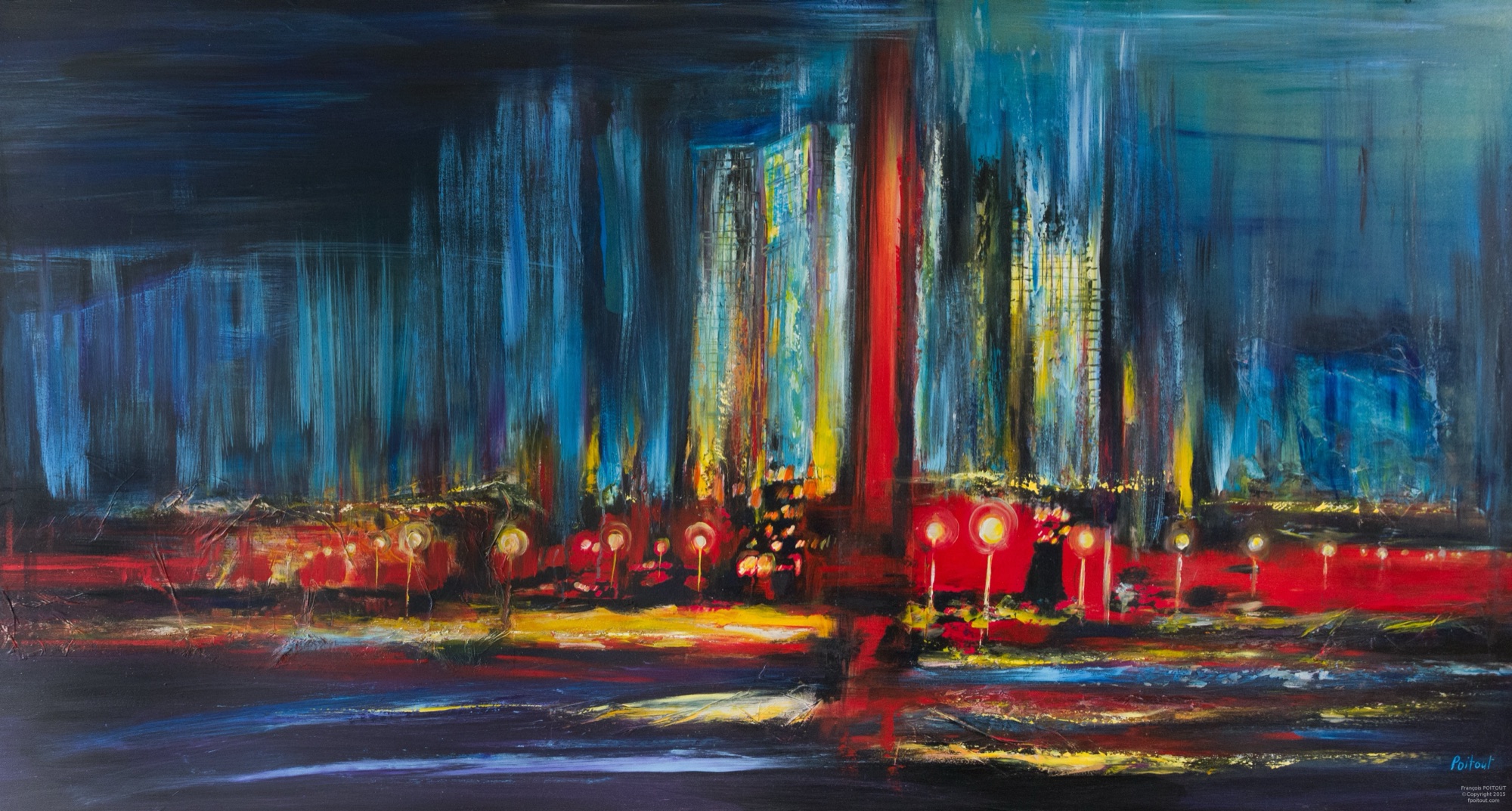 Painting of the industrial heritage of northern France: a factory lit up at night